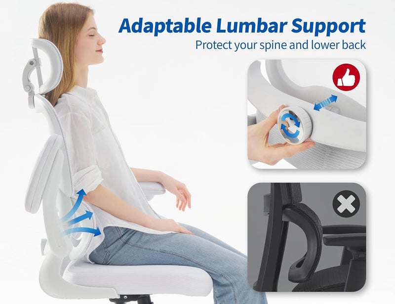 TRALT Ergonomic Office Chair - Desk Chair with Mesh PU Leather Gaming Chair - Computer Chair Comfy Adjustable Lumbar Support Executive Office Chair High Back Home Office Desk Chair for Adults(White) - Image 3