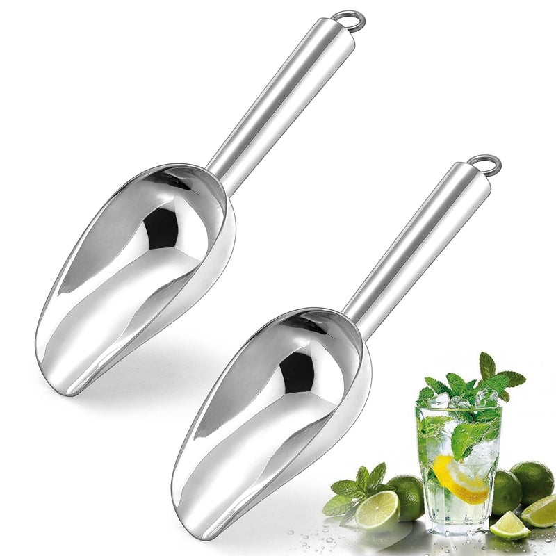 Herogo 3oz Mini ice Scoop Set of 2 Small Stainless Steel Scooper for CandyFlourBeanPet Food Ice Cube Metal Utility Scoops for Kitchen Bar Party Wedding Dishwasher Safe  Heavy Duty