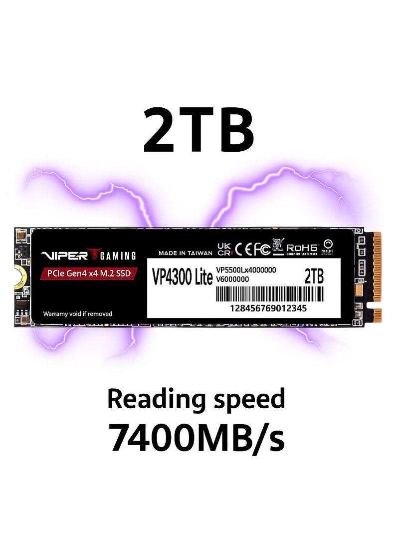 PATRIOT Viper VP4300 Lite 2TB M.2 2280 NVMe SSD, Up to 7400MB/s Read, 6400MB/s Write, PCIe Gen4x4 High Performance, PS5 Compatible, Desktop & Laptop, Graphene Heat Spreader, 1600TBW Endurance | VP4300L2TBM28H - Image 1