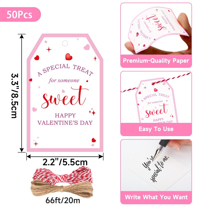 Anwyll Valentines Day Gift Tags Happy Valentine'S Day Tags With String 50Pcs A Special Treat For Someone Sweet Tags Personalized Happy Valentines Day Heart Paper Gift Tag For Gift Wrapping Party Favor - Image 3