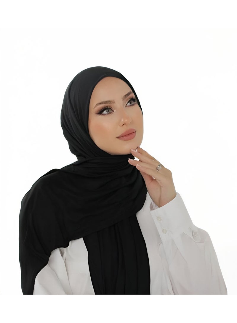 BEYTOR Black Georgette Hijab Scarf for Women – Lightweight Breathable Long Shawl 2M x 75cm, Elegant Muslim Headscarf for Everyday Wear - Image 1