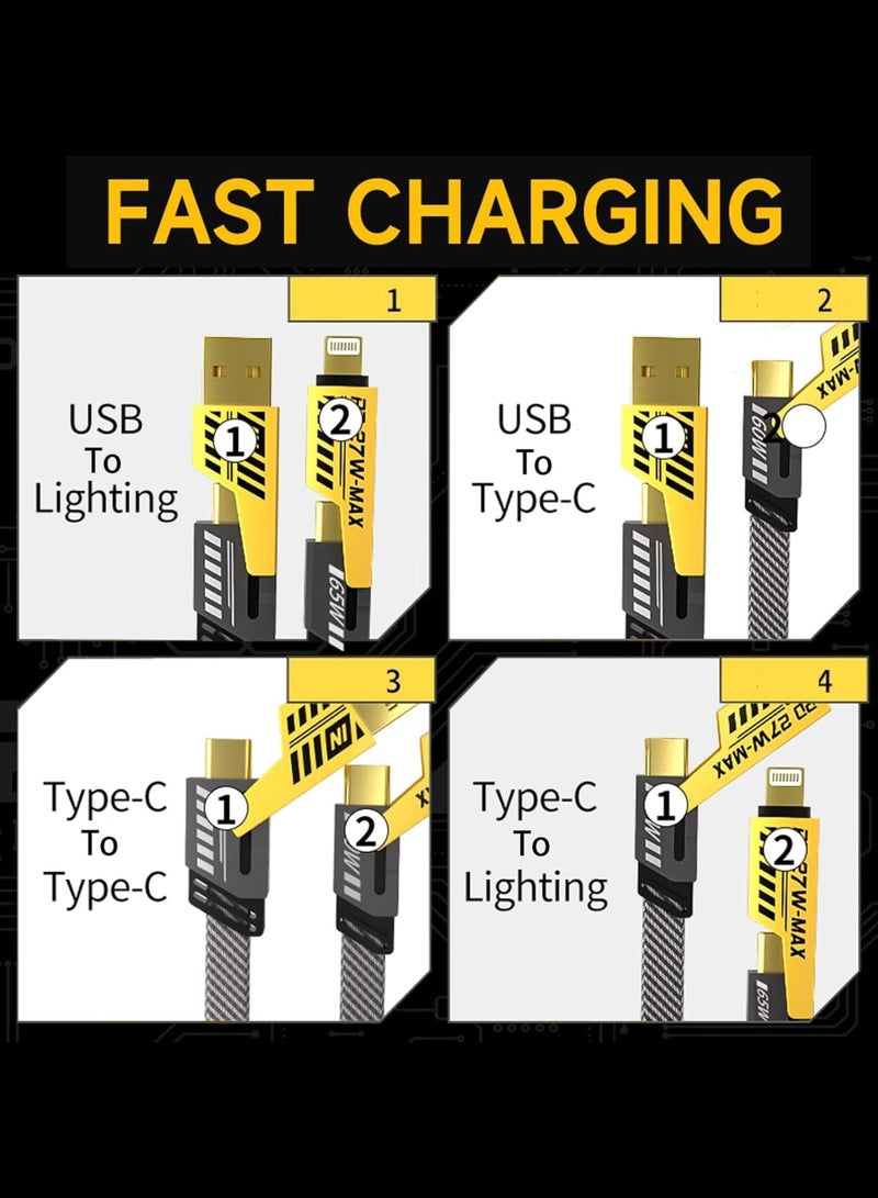 NI 65W 6A 4-in-1 Fast Charging Cable | USB-A & Type-C | 1M Fine Skin Anti-Bending Braided Cable | High-Speed Data & Power Cord for iPhone, iPad, MacBook, Samsung & Android - Image 3