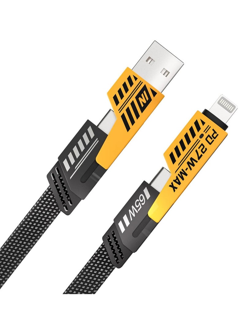 NI 65W 6A 4-in-1 Fast Charging Cable | USB-A & Type-C | 1M Fine Skin Anti-Bending Braided Cable | High-Speed Data & Power Cord for iPhone, iPad, MacBook, Samsung & Android - Image 1