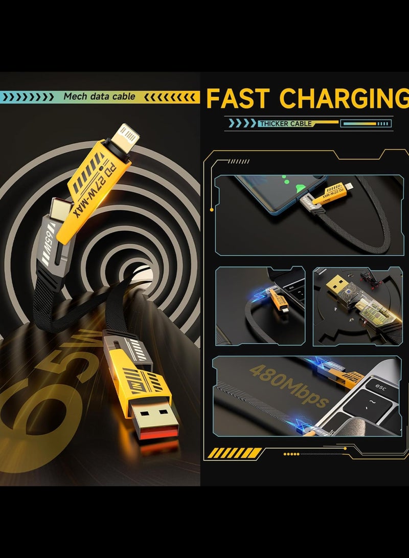 NI 65W 6A 4-in-1 Fast Charging Cable | USB-A & Type-C | 1M Fine Skin Anti-Bending Braided Cable | High-Speed Data & Power Cord for iPhone, iPad, MacBook, Samsung & Android - Image 2