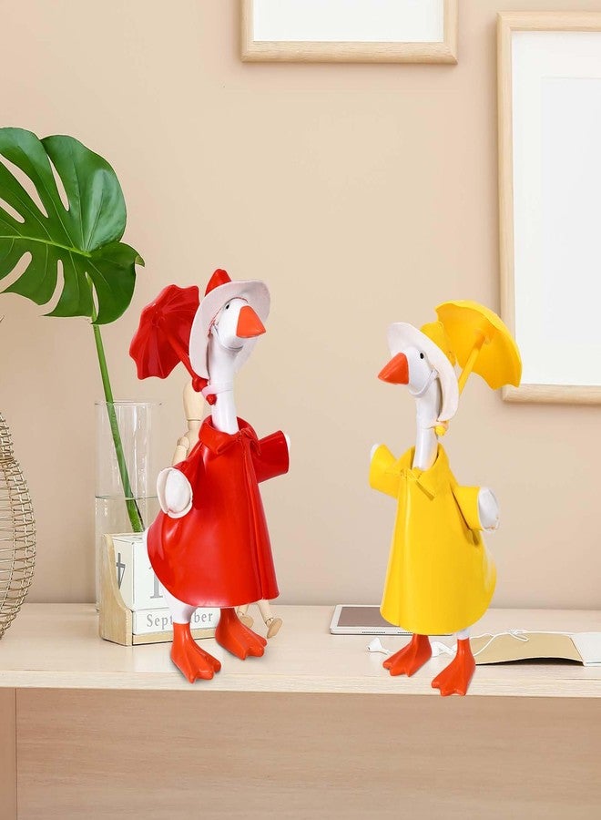 JcHrmers 2 Set Desk Goose Raincoat Outfit Yellow and Red Raincoat and Hat Spring 7 Inch Mini Goose Clothes with Umbrella for Magnetic Statue Desk Key Holder Decor - Image 4