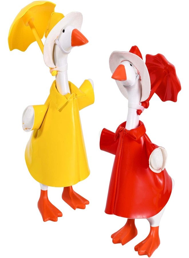 JcHrmers 2 Set Desk Goose Raincoat Outfit Yellow and Red Raincoat and Hat Spring 7 Inch Mini Goose Clothes with Umbrella for Magnetic Statue Desk Key Holder Decor - Image 1