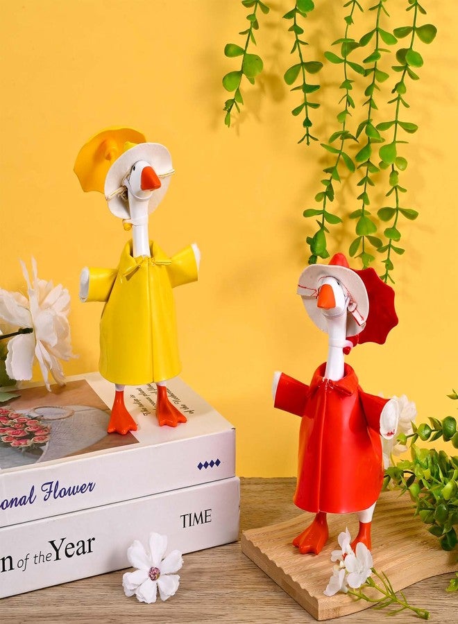 JcHrmers 2 Set Desk Goose Raincoat Outfit Yellow and Red Raincoat and Hat Spring 7 Inch Mini Goose Clothes with Umbrella for Magnetic Statue Desk Key Holder Decor - Image 5