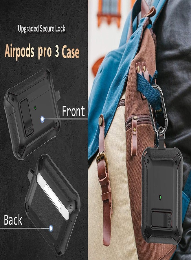 Olytop for Airpods Pro 3 Case with Lock Clip, Rugged Apple Airpods Pro 3rd Generation Cover 2025 Men Women, Armor Shockproof iPod Pro3 Gen Protective Hard Shell with Carabiner&Cleaner kit, Black - Image 4