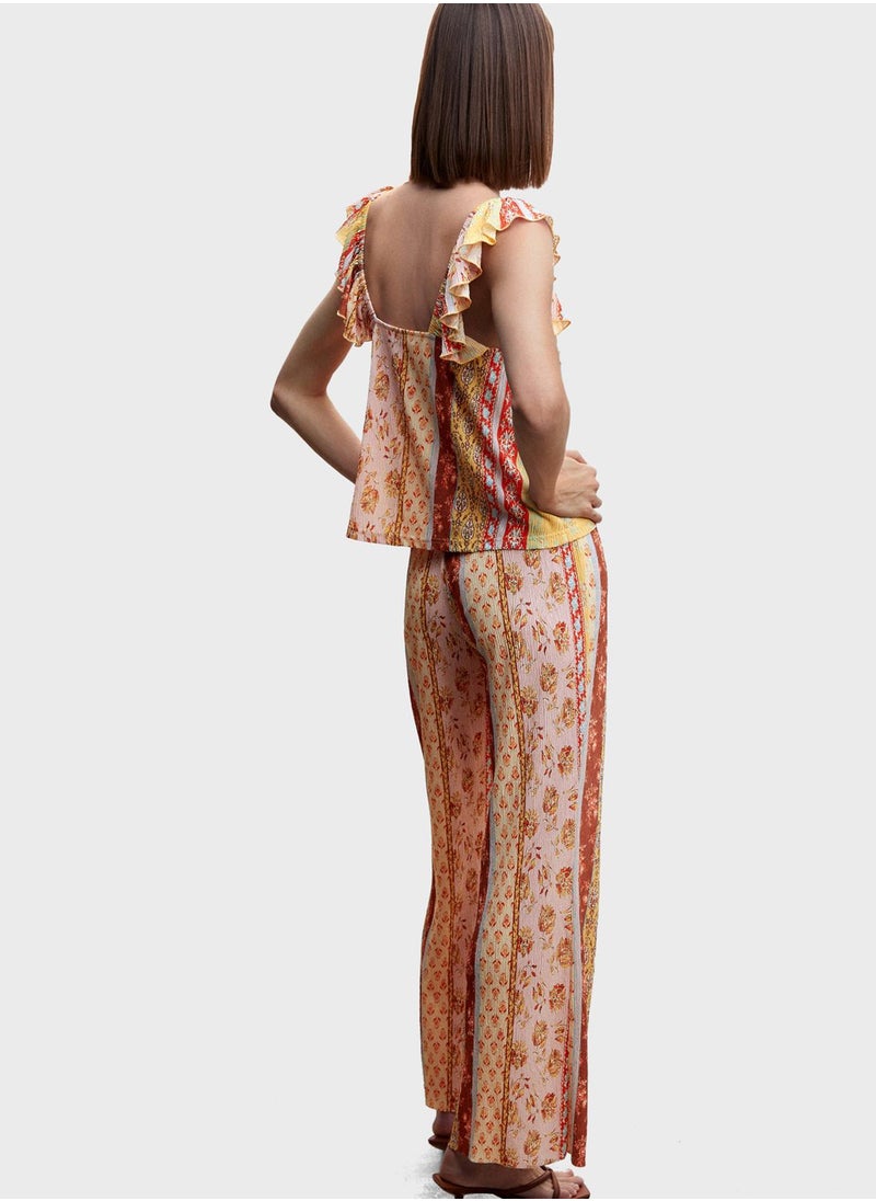 MANGO - Ruffle Sleeve Printed Crop Top - Image 1