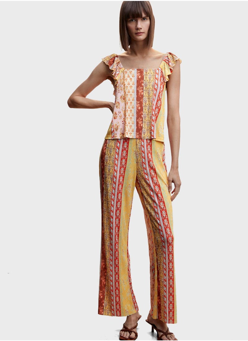 MANGO - Ruffle Sleeve Printed Crop Top - Image 1