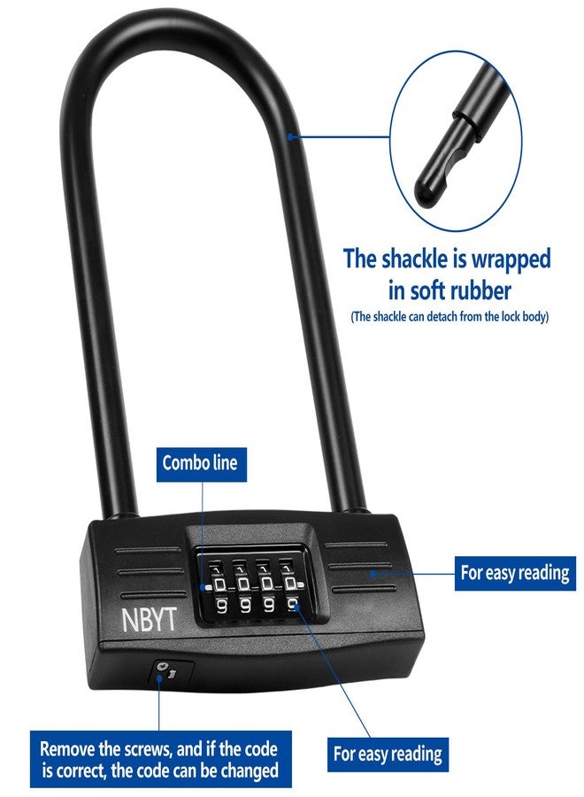 Lawnize Bike Lock u Lock Combination,Resettable Code,Long Shackle,Heavy Duty Padlock for Bicycle, Scooter,Motorcycles, Metal Fence Gate,Pool Door,Anti Theft. - Image 3
