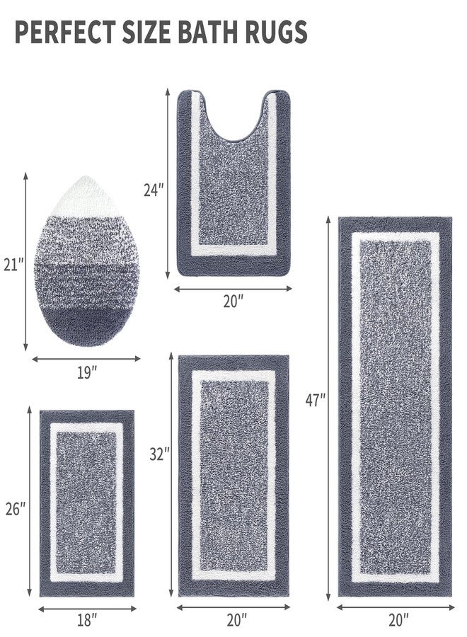 Pauwer Bathroom Rugs Sets 5 Piece, Plush Absorbent Microfiber Bath Mats for Bathroom, Non Slip Washable Bath Rugs Runner with U Shaped Contour Toilet Rugs, Shower Rug and Toilet Lid Cover, Dark Grey - Image 2