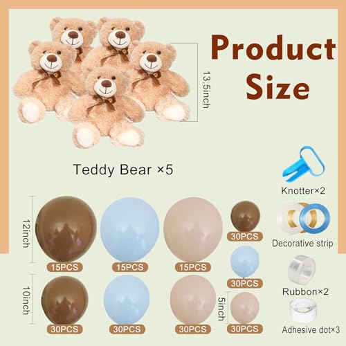 Olutacot 230 Pcs Bear Baby Shower Party Decorations Baby Shower Table Centerpieces with 5 Plush Bear Bulk 225 Balloons Kit Party Table Decor for Baby Shower Birthday Wedding Gender Reveal Blue - Image 5