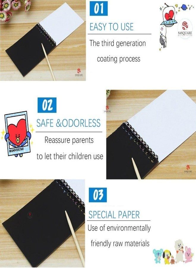 S4SQUARE ENTERPRISE كتاب خدش قوس قزح أسود للأطفال من S4SQUARE ENTERPRISE® - مقاس A5، 8 صفحات - رسومات سحرية، فنون فرقة BTS، كتاب رسم وتلوين - مجموعة هدايا فنية وحرفية - مناسب للأطفال من عمر 4 سنوات فما فوق - Image 3