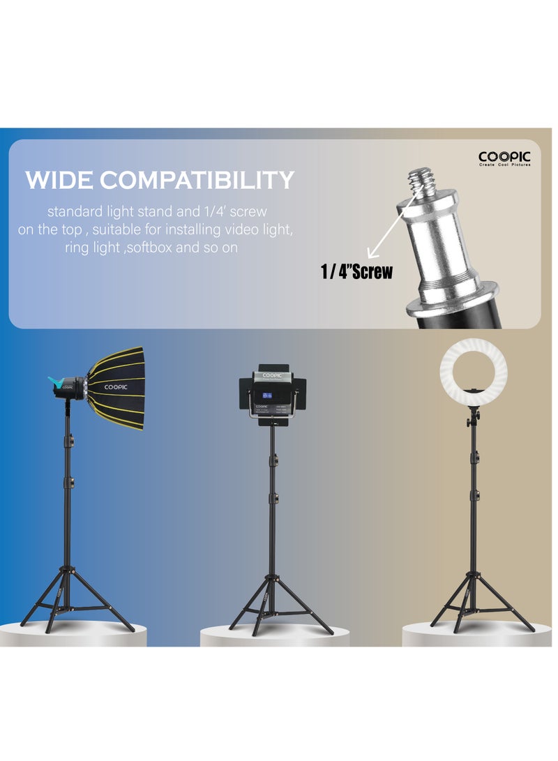 Coopic COOPIC 3pcs L200 Adjustable Lightweight Sturdy Aluminum Tripod Stand with Maximum height 200cm / 6f / 80inch and 1/4 Screw fit for Reflectors Softboxes Lights Umbrellas etc, Max. Load 6kg Black Color - Image 5