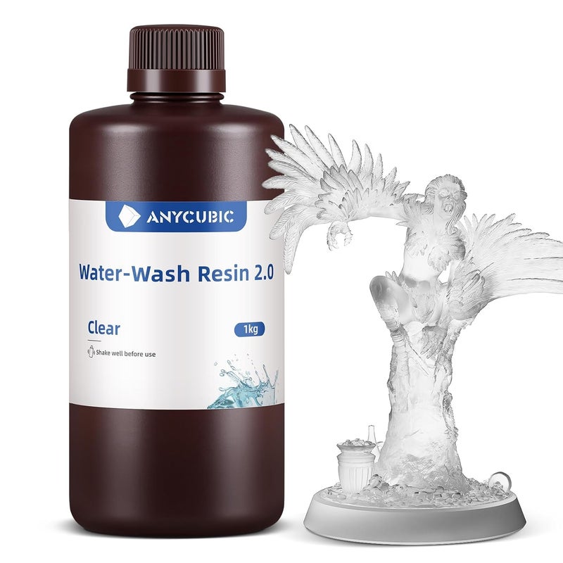 3idea Water Washable Resin 2.0, Low Viscosity Fast Printing 405nm UV-Curing 3D Resin for 8K LCD/DLP Printers (Clear, 1kg) - Image 1