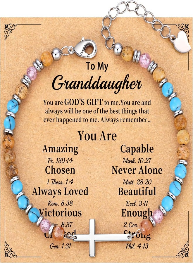 Btysun Granddaughter Bracelet from Grandma, Teen Easter Basket Stuffers Beaded Cross Bracelet for Women Christian Gifts for Women Religious Baptism Confirmation Birthday Christmas Jewelry - Image 1