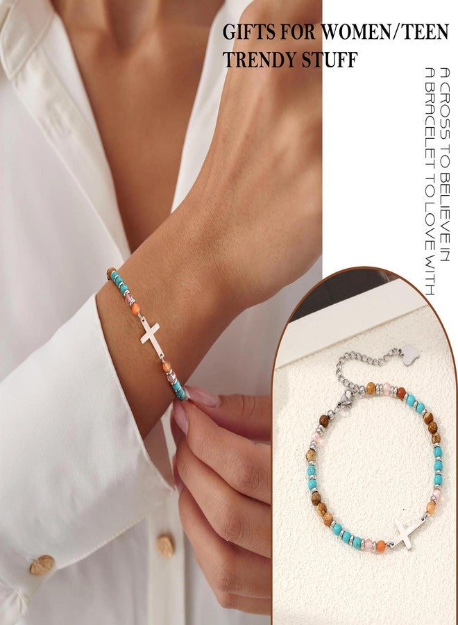 Btysun Granddaughter Bracelet from Grandma, Teen Easter Basket Stuffers Beaded Cross Bracelet for Women Christian Gifts for Women Religious Baptism Confirmation Birthday Christmas Jewelry - Image 2