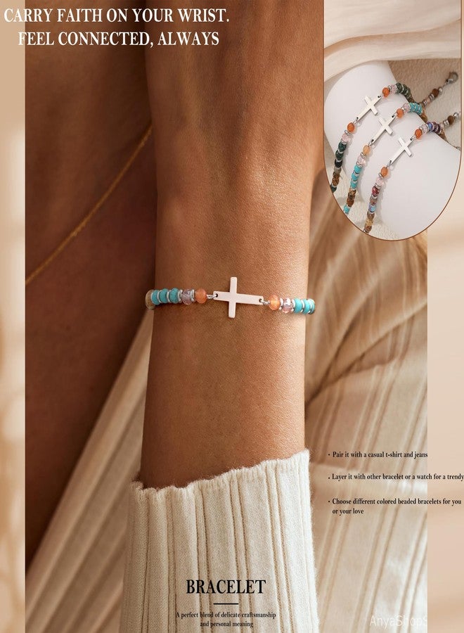 Btysun Granddaughter Bracelet from Grandma, Teen Easter Basket Stuffers Beaded Cross Bracelet for Women Christian Gifts for Women Religious Baptism Confirmation Birthday Christmas Jewelry - Image 3