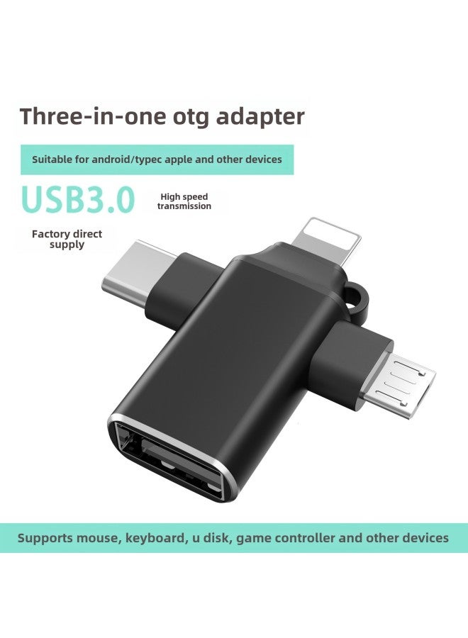 Applicable To Apple Huawei Typec Adapter OTG Three-in-one Tablet Reading USB Mouse USB3.0 Converter-Number Of Interfaces:OTG Three-in-one Adapter Silver  - Image 2