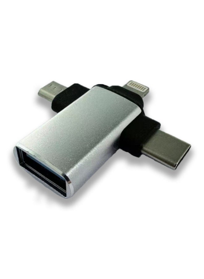 Applicable To Apple Huawei Typec Adapter OTG Three-in-one Tablet Reading USB Mouse USB3.0 Converter-Number Of Interfaces:OTG Three-in-one Adapter Silver  - Image 1