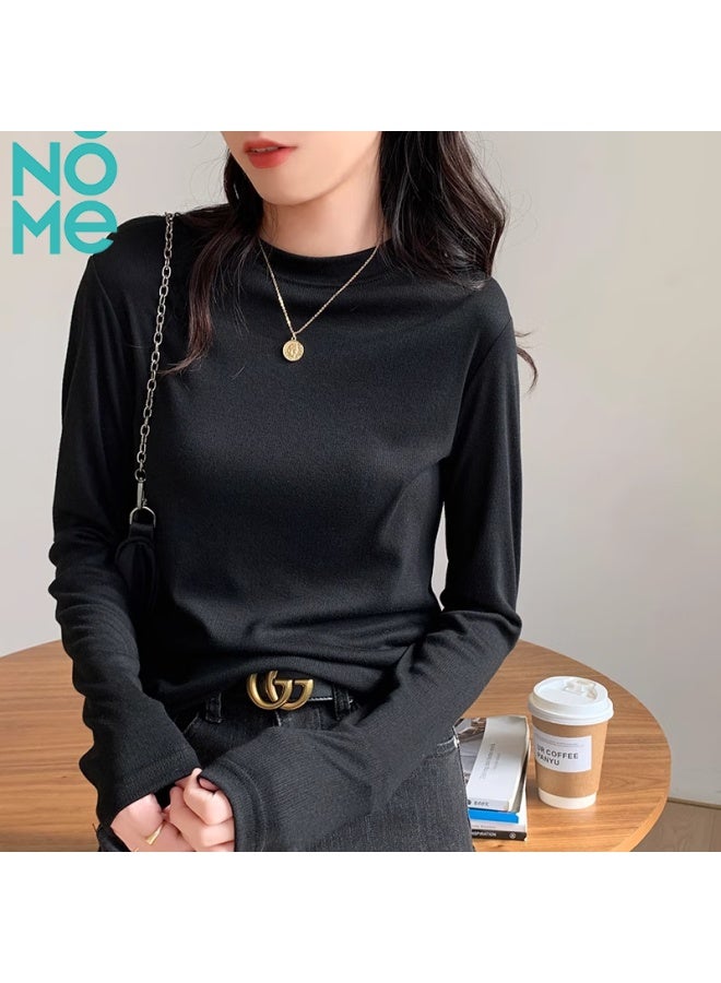 Nome Regular Shoulder Small Stand Collar Base Shirt, Women's Long Sleeve T-shirt, Inner Layer, Spring Autumn Winter, Slim Fit, Slimming Top, Black, XL - Image 1