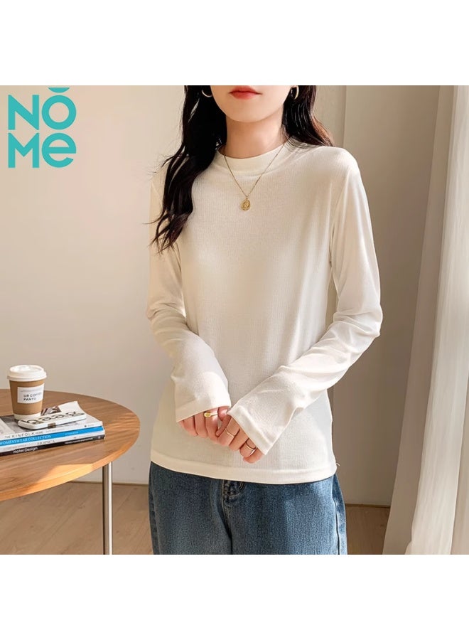 Nome Regular Shoulder Small Stand Collar Base Shirt, Women's Long Sleeve T-shirt, Inner Layer, Spring Autumn Winter, Slim Fit, Slimming Top, Black, XL - Image 3