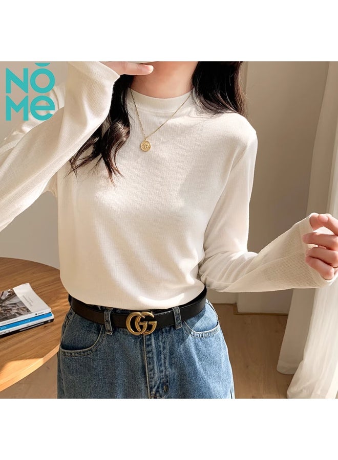 Nome Regular Shoulder Small Stand Collar Base Shirt, Women's Long Sleeve T-shirt, Inner Layer, Spring Autumn Winter, Slim Fit, Slimming Top, Black, XL - Image 2