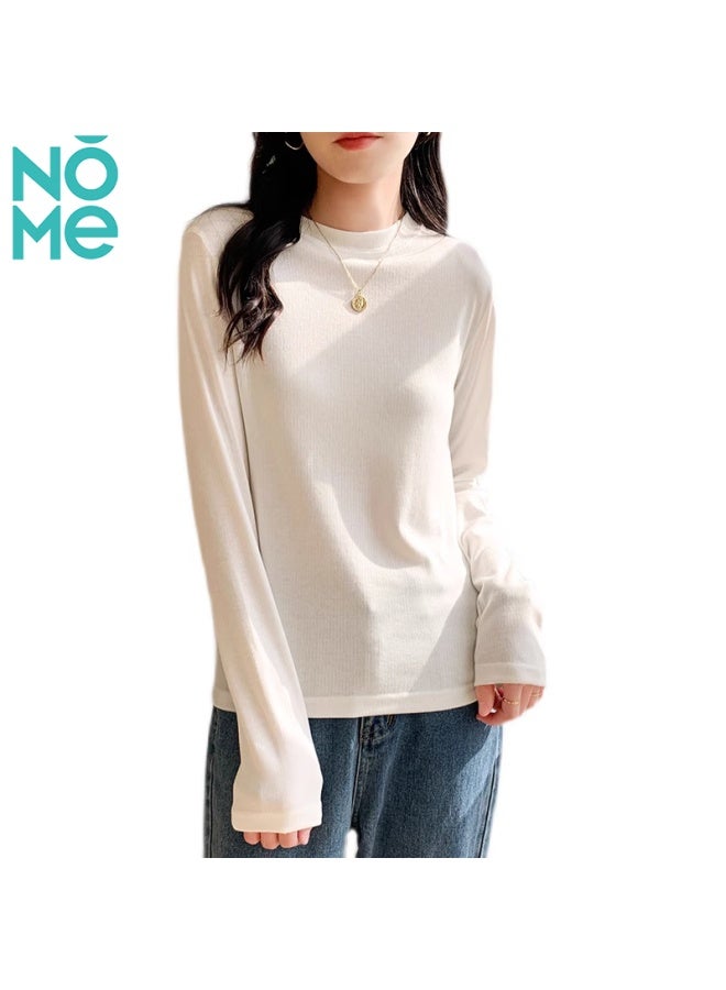 Nome Regular Shoulder Small Stand Collar Base Shirt, Women's Long Sleeve T-shirt, Inner Layer, Spring Autumn Winter, Slim Fit, Slimming Top, Black, XL - Image 5