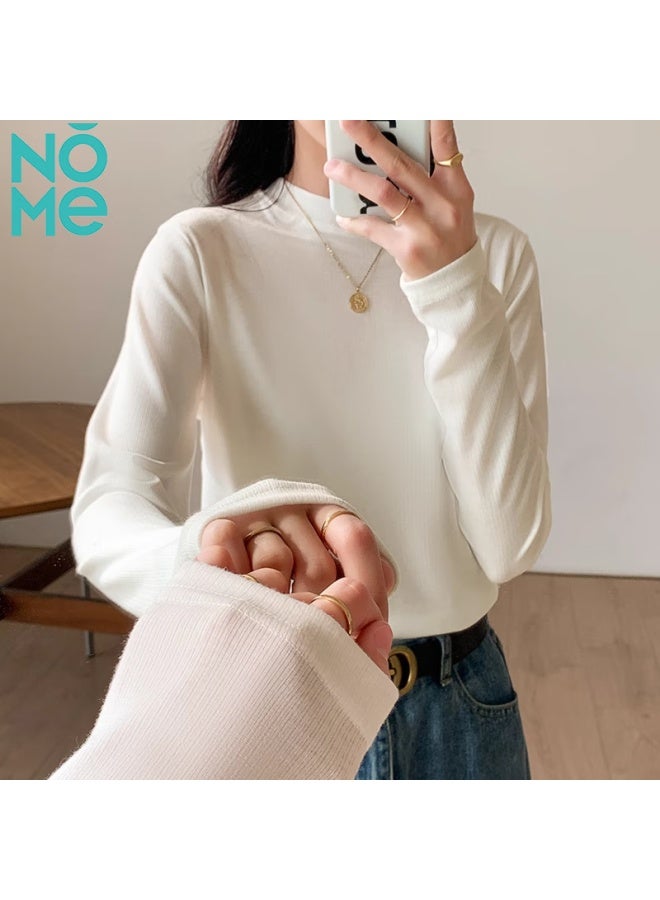Nome Regular Shoulder Small Stand Collar Base Shirt, Women's Long Sleeve T-shirt, Inner Layer, Spring Autumn Winter, Slim Fit, Slimming Top, Black, XL - Image 4