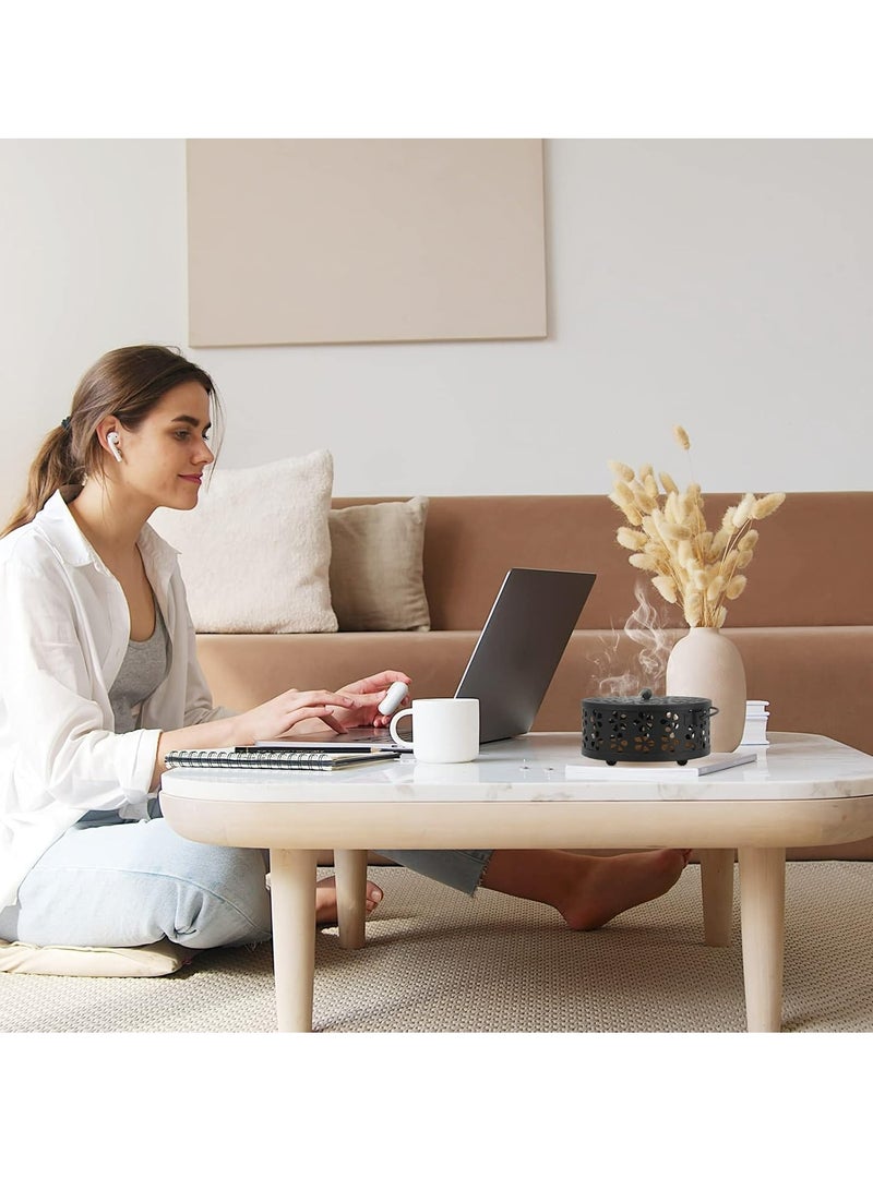 Oasisgalore Retro Portable Iron Mosquito Coil Holder with Handle Round Fireproof Incense Holder for Home Office Camping (Black) - Image 3