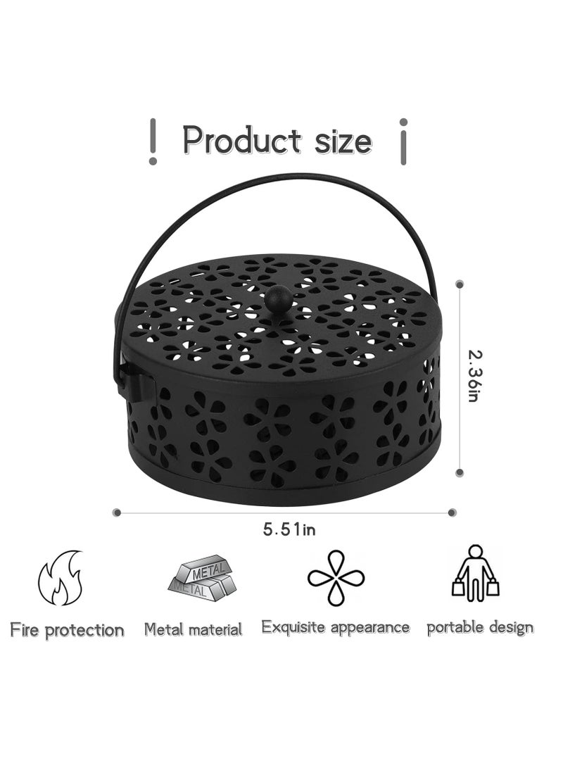 Oasisgalore Retro Portable Iron Mosquito Coil Holder with Handle Round Fireproof Incense Holder for Home Office Camping (Black) - Image 2