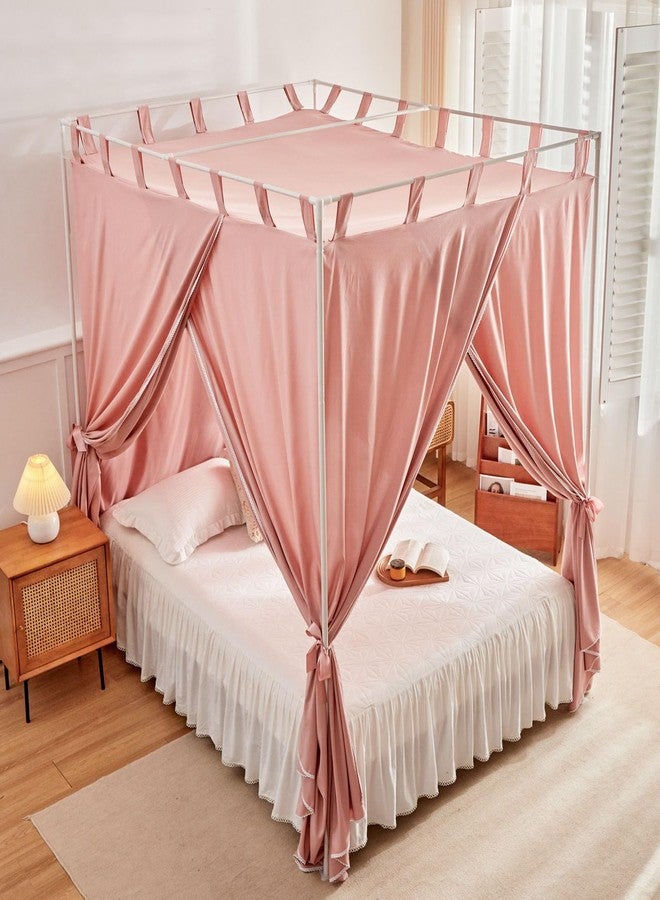 AIKASY Bean Paste Canopy Bed Curtains with Top Ties and Tie Backs for Bedroom Decoration - Queen Size Bed Curtains with Windproof and Lightproof Features - Image 3