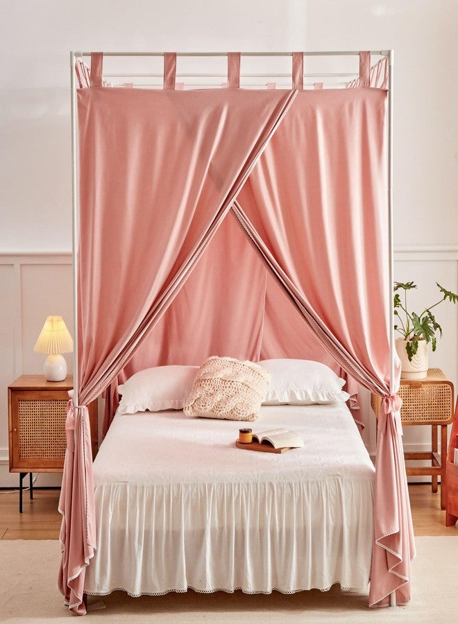 AIKASY Bean Paste Canopy Bed Curtains with Top Ties and Tie Backs for Bedroom Decoration - Queen Size Bed Curtains with Windproof and Lightproof Features - Image 2
