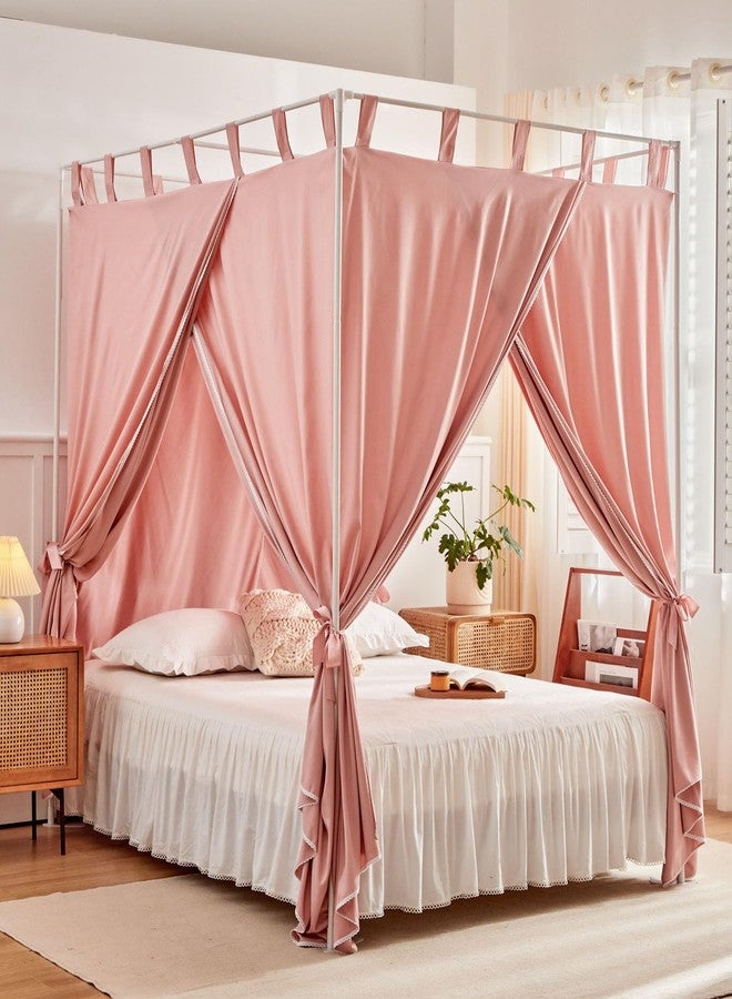 AIKASY Bean Paste Canopy Bed Curtains with Top Ties and Tie Backs for Bedroom Decoration - Queen Size Bed Curtains with Windproof and Lightproof Features - Image 1
