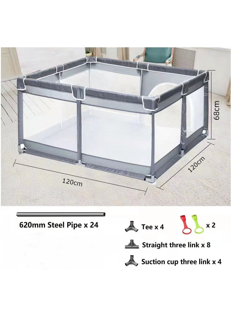 SKY-TOUCH Baby Playpen 120x120cm Extra Large Playpen for Babies Kids Safe Play Center for Babies with Breathable Mesh and Zipper Door and Toddlers Gives Mommy a Break Grey - Image 3