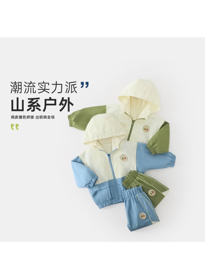 Baby Hooded Set Boys Color-block Two-piece Outfit Versatile Spring/autumn Casual Kids' Clothing Girls - Image 4