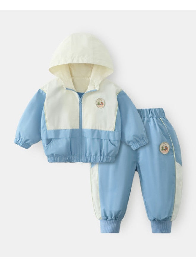 Baby Hooded Set Boys Color-block Two-piece Outfit Versatile Spring/autumn Casual Kids' Clothing Girls - Image 1