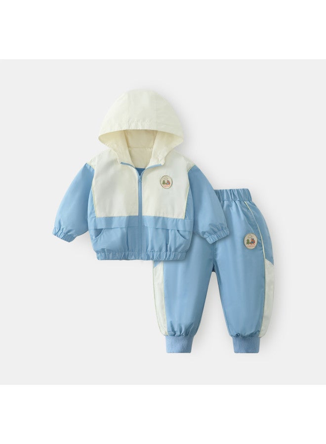 Baby Hooded Set Boys Color-block Two-piece Outfit Versatile Spring/autumn Casual Kids' Clothing Girls - Image 5