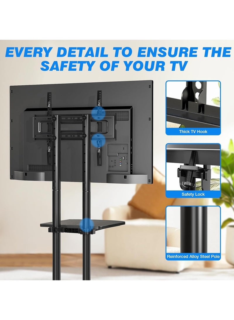 Mobile Rolling TV Cart  TV Stand with Mount Height Adjustable Floor TV Stand  - Image 2