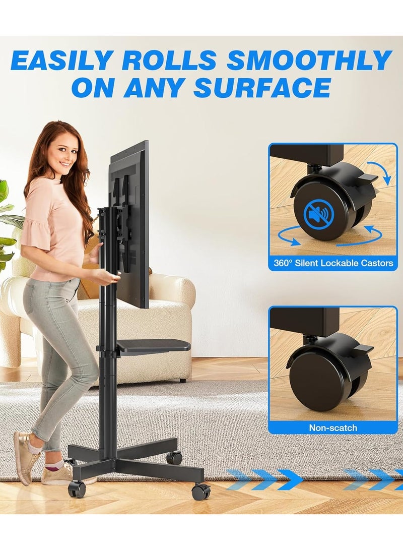 Mobile Rolling TV Cart  TV Stand with Mount Height Adjustable Floor TV Stand  - Image 3
