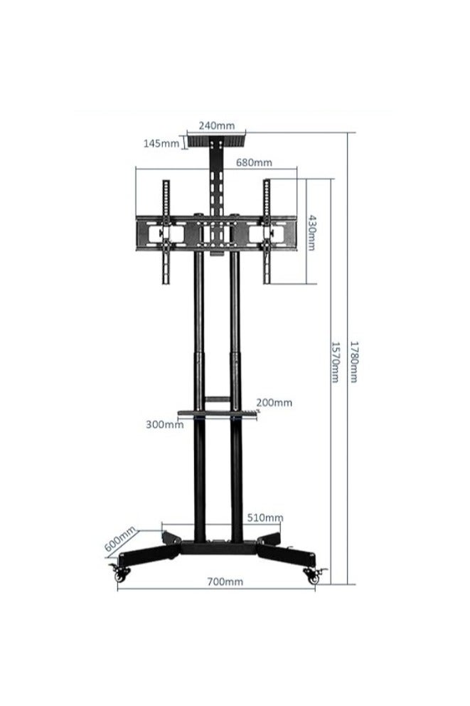 Mobile TV Cart with Wheels for 32-70 Inch LCD LED Screens TVs, adjustable Height Rolling TV Stand, with Lockable Casters and Detachable Shelves for Laptop, VESA600x400mm, Load 110lbs  - Image 5