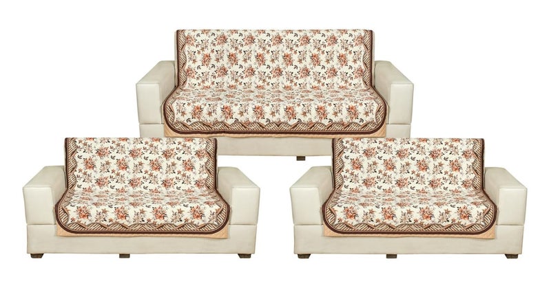 Nendle Premium Touch Soft Velvet 3 Layer Quilted Sofa Cover 7 Seater with Combined seat and Back| Anti-Slip Protector Covers for Living Room, Drawing Room (Light Brown, Pack of 3+2+2) - Image 2
