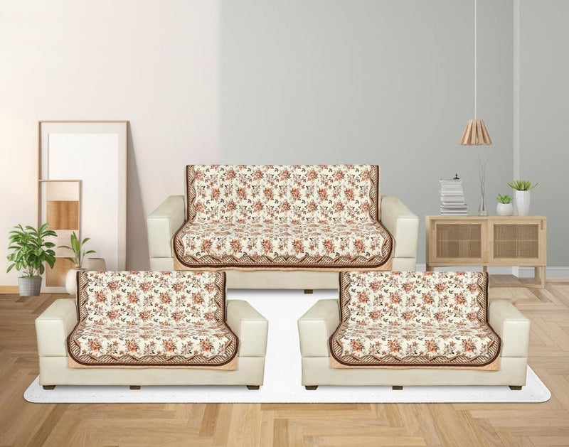 Nendle Premium Touch Soft Velvet 3 Layer Quilted Sofa Cover 7 Seater with Combined seat and Back| Anti-Slip Protector Covers for Living Room, Drawing Room (Light Brown, Pack of 3+2+2) - Image 1