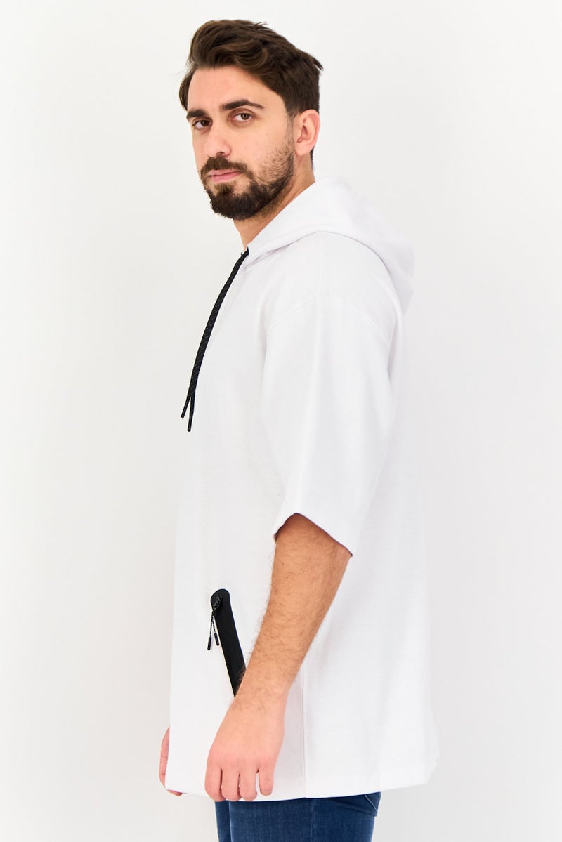 Celio Men Solid Long Sleeve Hooded Sweatshirts, White - Image 3