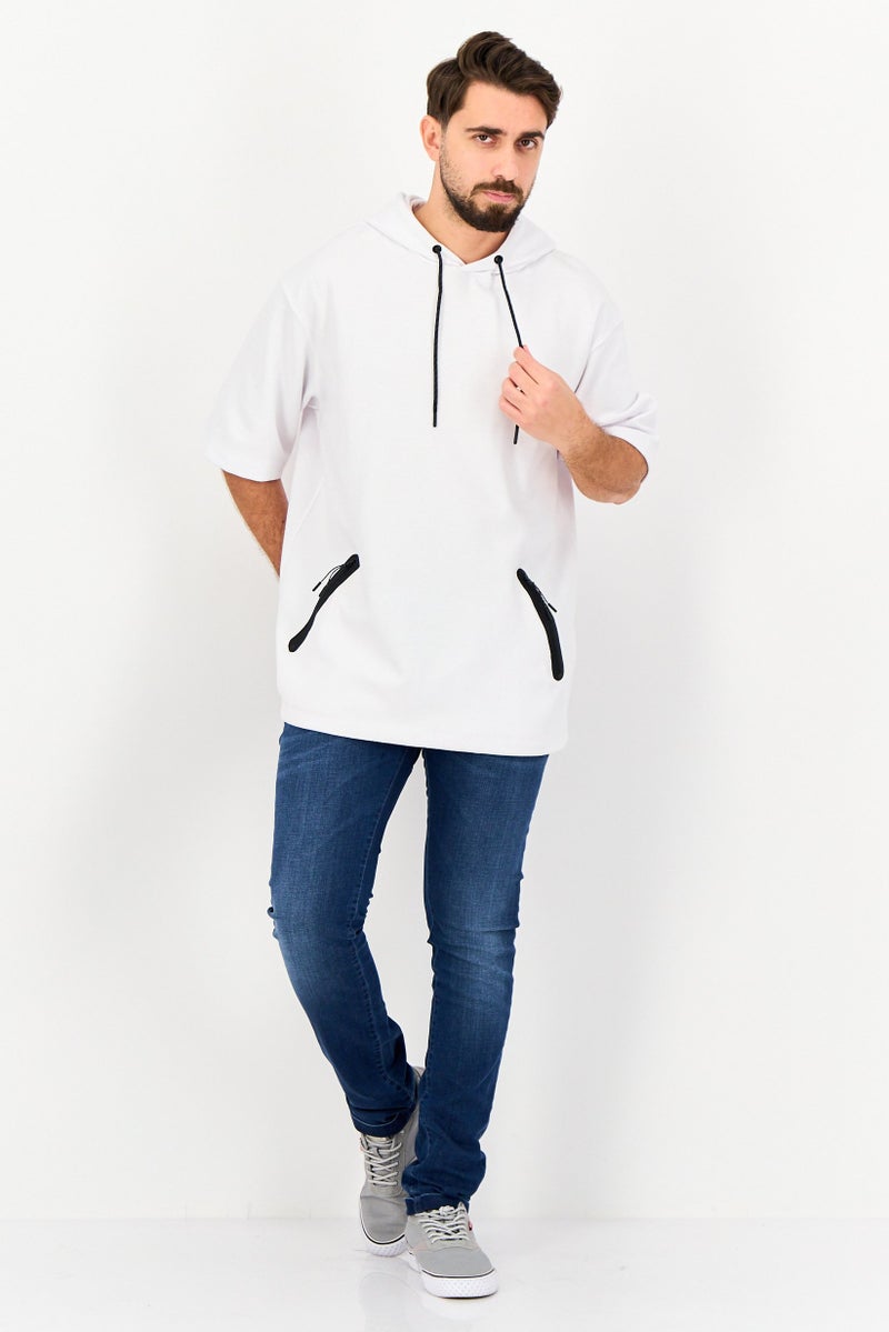 Celio Men Solid Long Sleeve Hooded Sweatshirts, White - Image 4