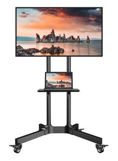 DG60B FS Mobile/Rolling TV Cart with Lockable Wheels, Floor TV Stand 32-75 Inch, LED & LCD Screen TV Trolley with Supported Camera Rack & Strong Wheels Holds up to 50 Kg