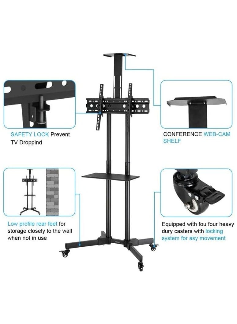 ELTRAZONE - DG60B FS Mobile/Rolling TV Cart with Lockable Wheels, Floor TV Stand 32-75 Inch, LED & LCD Screen TV Trolley with Supported Camera Rack & Strong Wheels Holds up to 50 Kg - Image 1