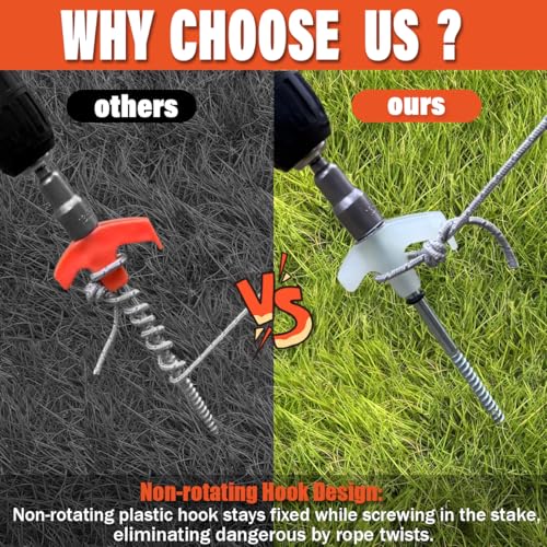 KriToy 12 Pack Tent Stakes Heavy Duty - 8" Ground Anchors Screw in - Camping Stakes with Grow in The Dark Heads - Metal Threaded Tent Spikes with Hex Head Driver and Storage Box - Image 3