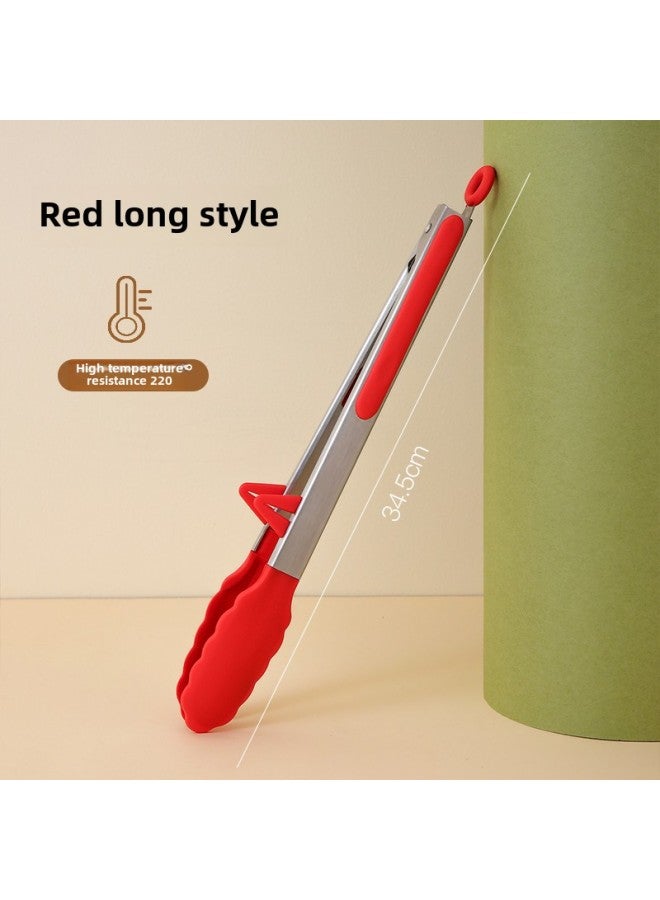 Clip Kitchen Anti-scalding Clip Barbecue Food Clip Food Clip Fried Steak Special Clip Food Clip Stainless Steel-Color:12inch Red (with Stand) - Image 1